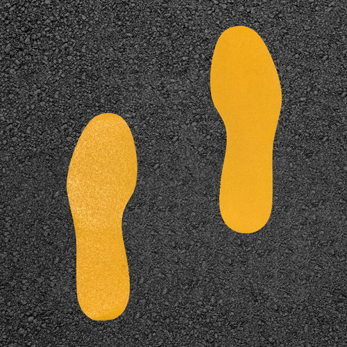 Pair of Removable Outdoor Pavement Marking Footprints - 4.5" x 12" (Yellow)