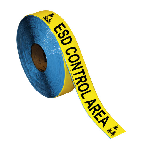 SM Floor Tape - 100' - ESD Control Area Yellow with Black Hazard Stripes