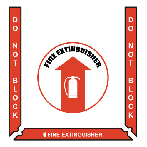 Fire Extinguisher Floor Marking Kit - Incl. 3 pc.  Red Bkgd / White Border (2") and 17.5" Sign - Rubber