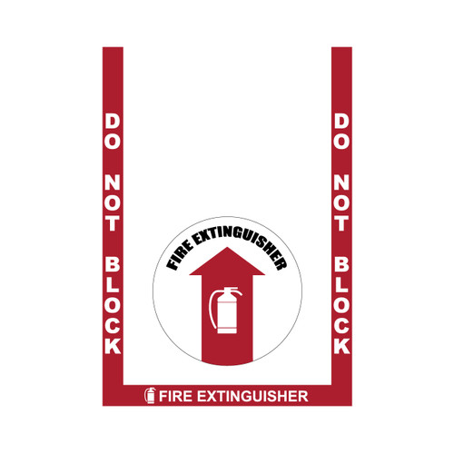 Fire Extinguisher Floor Marking Kit - Incl. 3 pc.  Red Bkgd / White Text Border (2") and 17.5" Sign