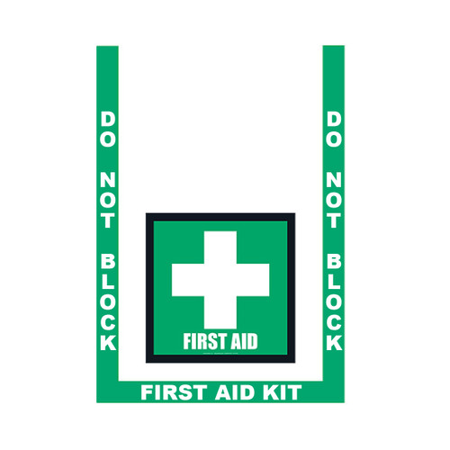 First Aid Floor Marking Kit - Incl. 3 pc. Green Bkgd / White Border (2") and 17.5" Sign