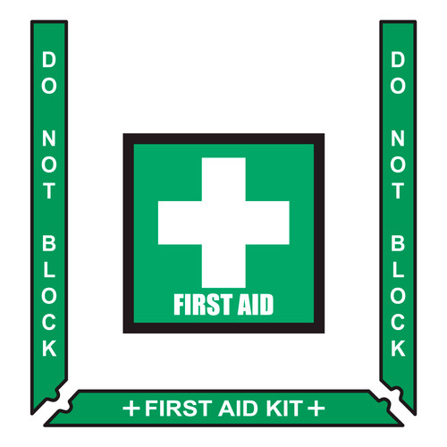 First Aid Floor Marking Kit - Incl. 3 pc. Green Bkgd / White Border (2") and 17.5" Sign - Rubber