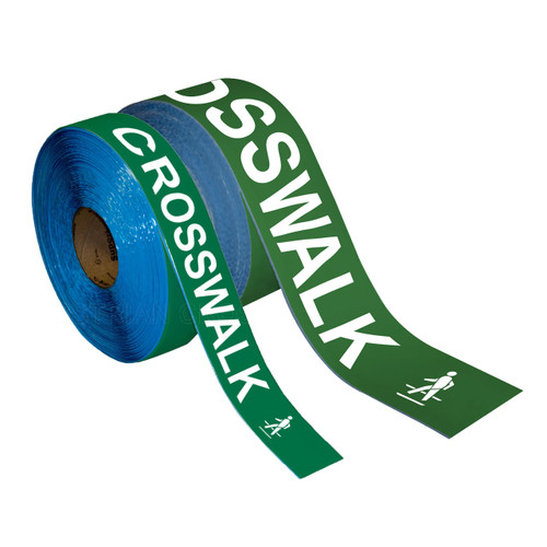 Superior Mark® Repeating Message Floor Tape - "PEDESTRIAN CROSSWALK" - Green Bkgd/White Text