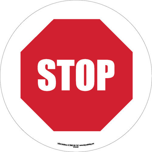 Stop Floor Sign  White Circle-Border