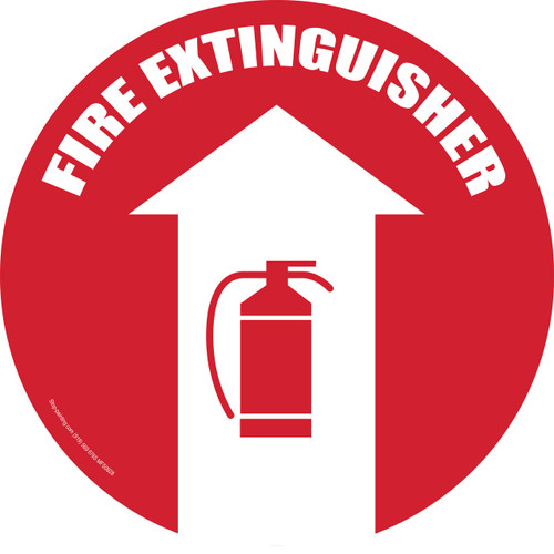 Fire Extinguisher Arrow Floor Sign - Red Background