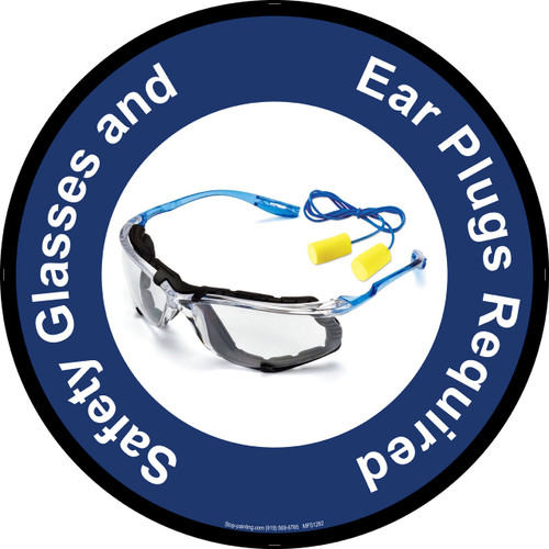 Safety Glasses And Earplugs Required Floor Sign