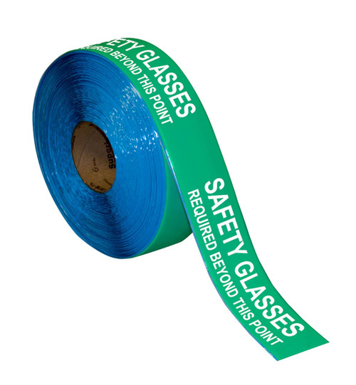 Superior Mark® Repeating Message Floor Tape - "SAFETY GLASSES REQUIRED" (Green)