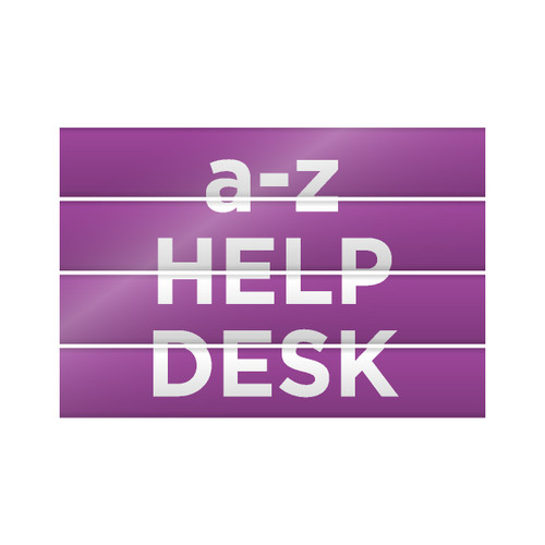 a-z HELP DESK - Superior Mark® Floor Sign - White Text/Purple Bkgd - Actual Size 24" x 16" (4 pieces)